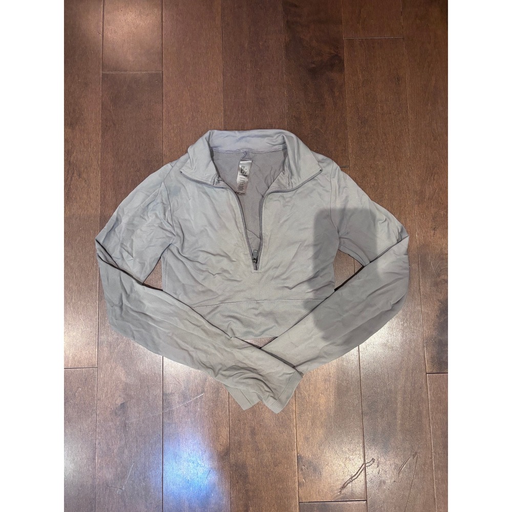 Bo and Tee Light Blue Quarter Zip Long Sleeve Seamless Ribbed Crop Top S